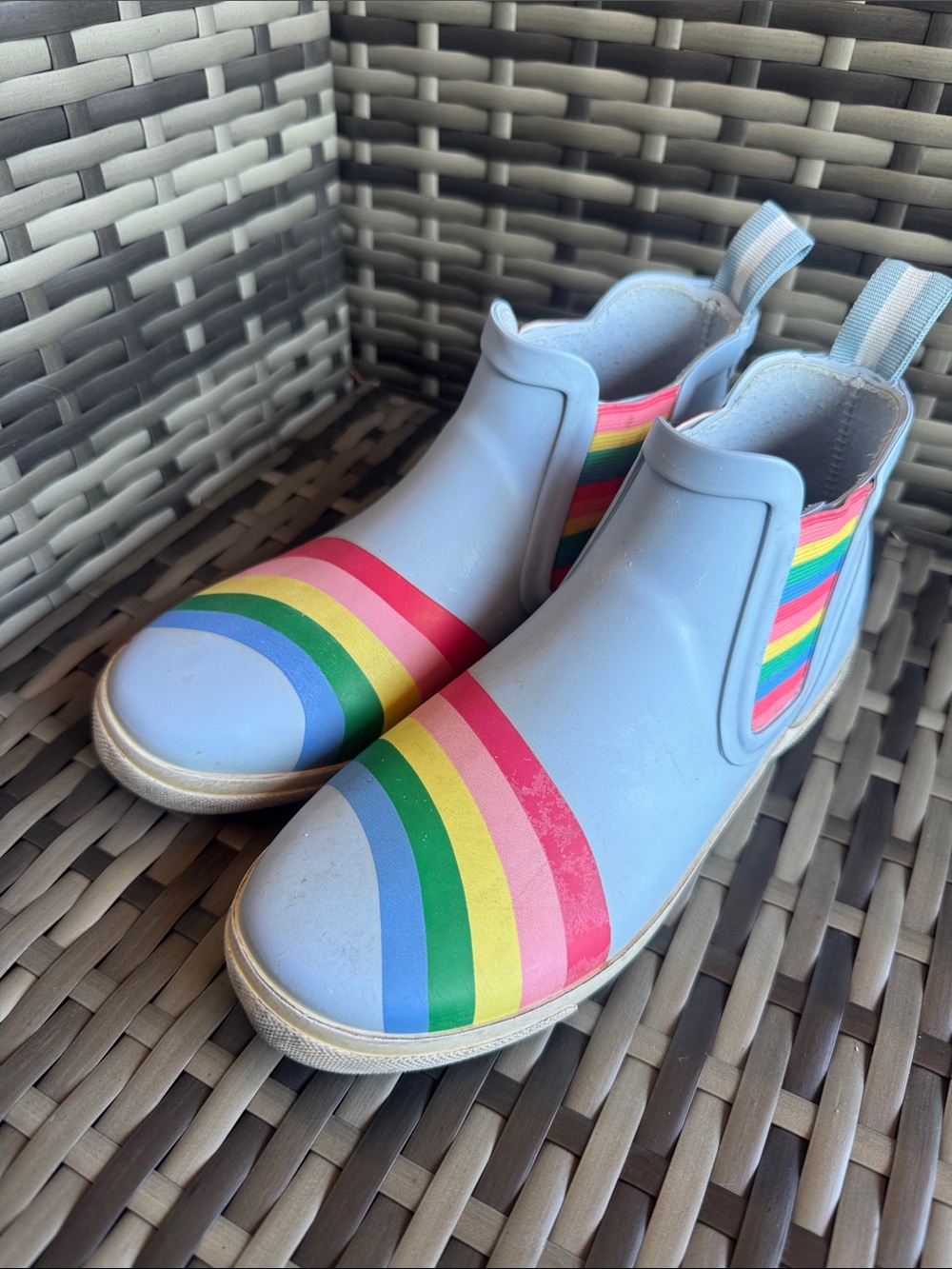 Kids Joules Light Blue Rainbow Accent low boots fall, rain, back to school